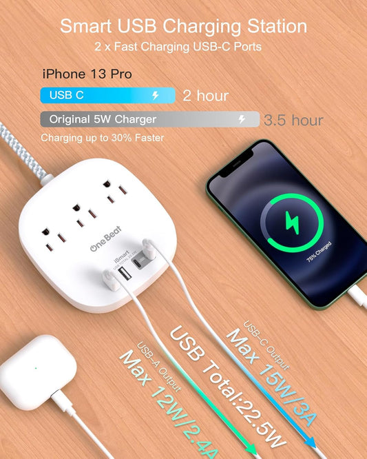 0.35-inch ultra-thin flat plug with 45-degree right-angle design to fit behind tight furniture