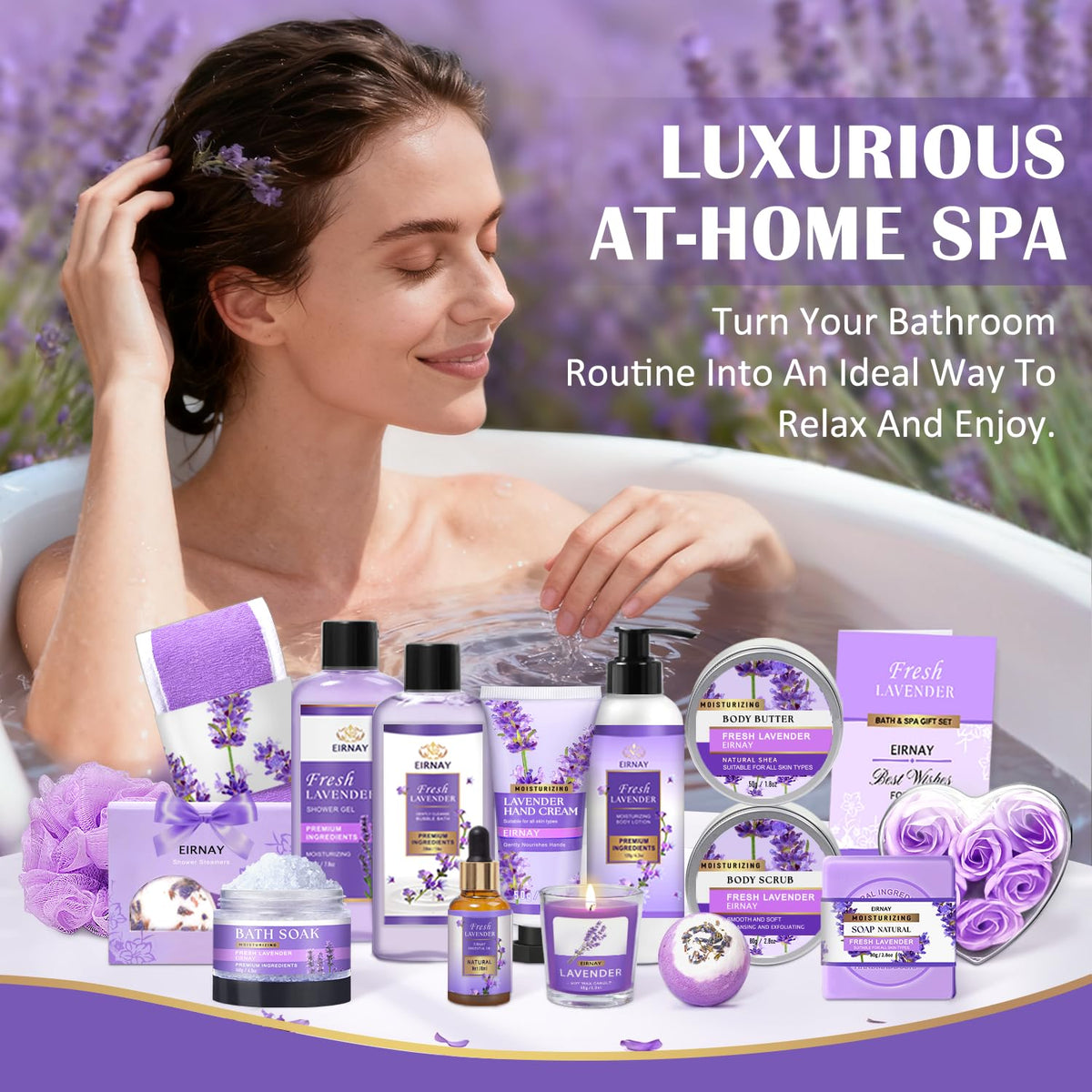 17-Piece Lavender Aromatherapy Set for Women - Scented Bath Spa Collection with Candle Steamers Lotion and Scrub for Bedroom Yoga Room Fragrance Ritual