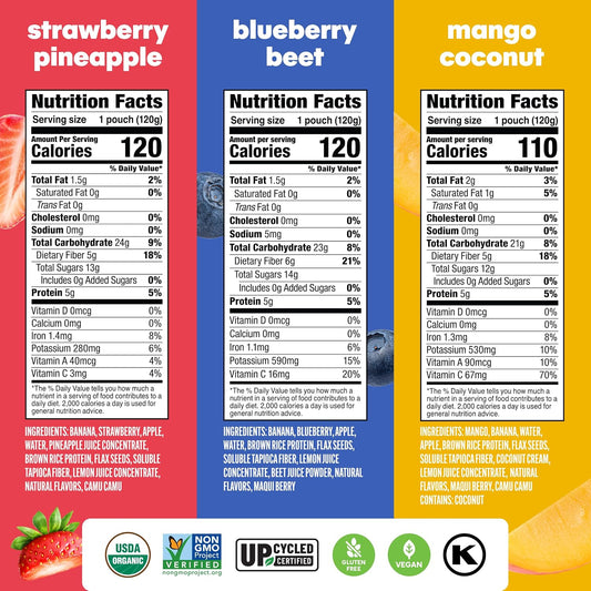 available in pack sizes of 6, 12, or 24 pouches to match household or family consumption