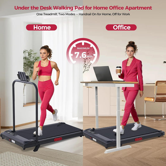 detachable handlebar converting between walking pad and upright treadmill