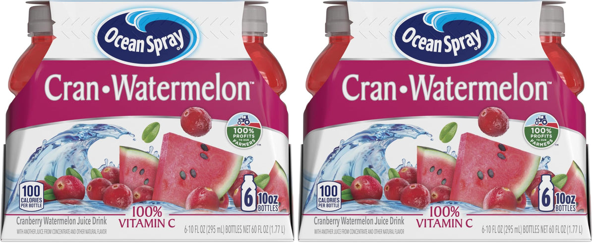 Ocean Spray Cran-Watermelon Cranberry Juice Drink, 10 Fl Oz | 6 Bottles | Pack of 2