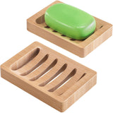 AmazerBath Soap Saver Dish Pair – Earthy Bamboo Decor Element for Guest Bathroom Refresh