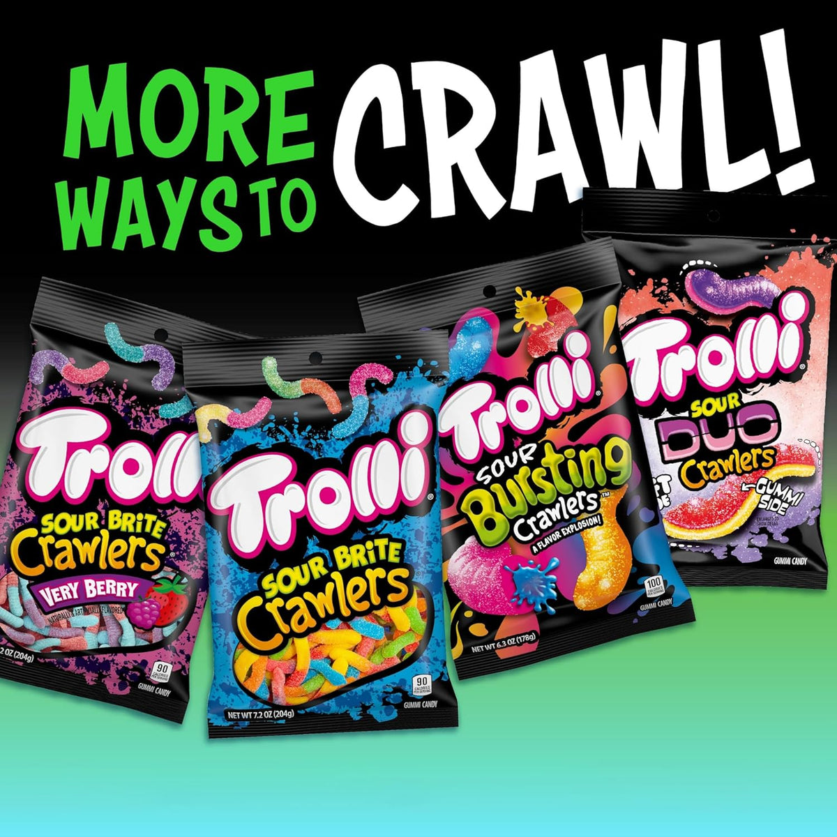 Trolli Electric Crawlers Candy – Mess-Resistant Sour Worm Snack for Pool Days, Beach Outings, and Outdoor Movie Nights