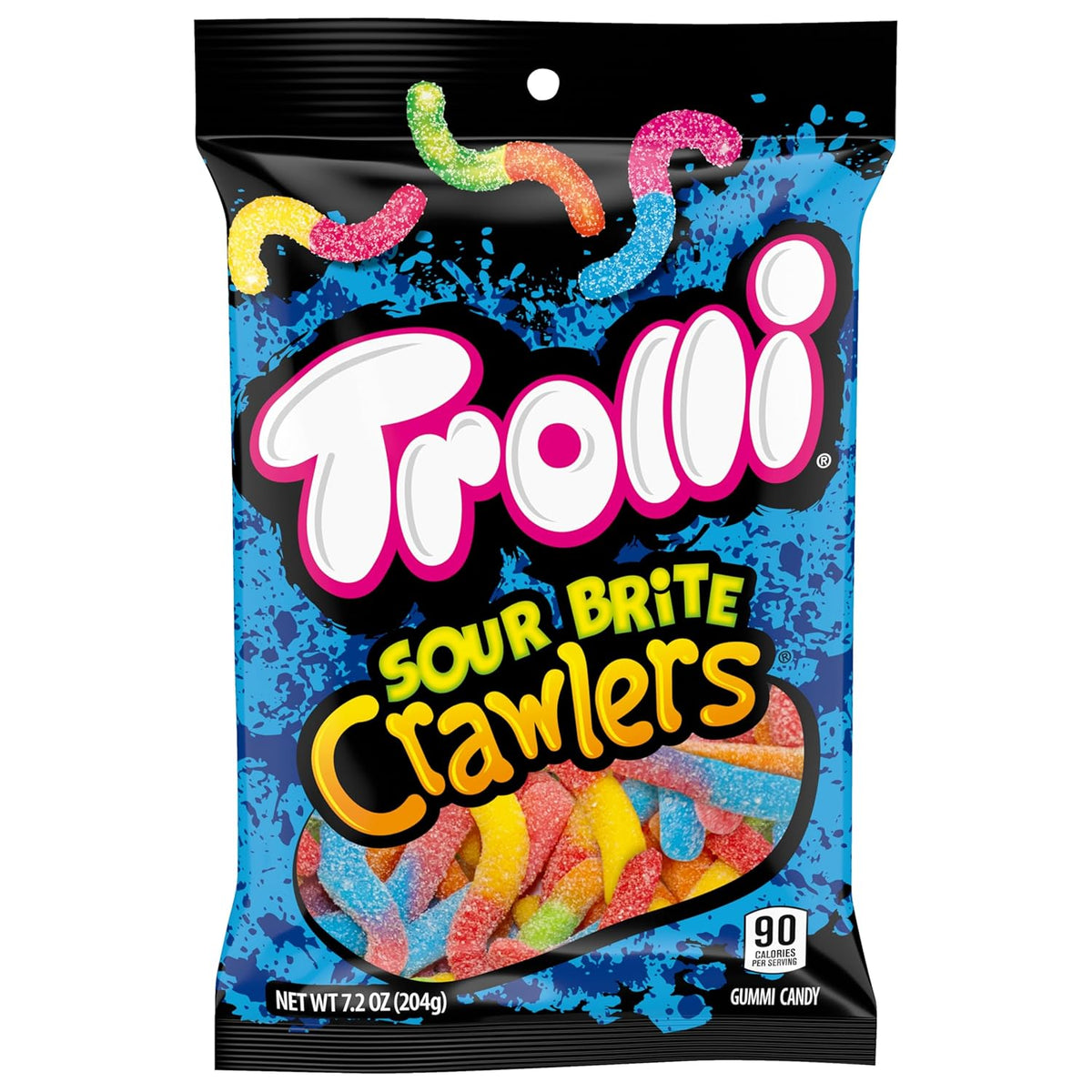 Trolli Sour Brite Crawlers Sour Gummy Worms – Sweet and Sour Candy for Trick-or-Treat Buckets and Birthday Party Bowls, 7.2 oz