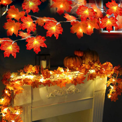 2-pack configuration totaling 20 feet of garland with 40 enlarged 4-inch maple leaves and 40 led lights