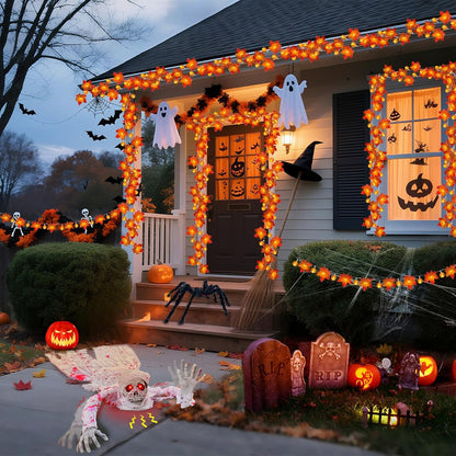 3 Pack Fall Garland with Pumpkin Lights – Cozy Housewarming Gift for Her with Warm White Maple Leaf Autumn Ambiance