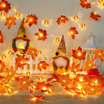 3 Pack Fall Garland with Pumpkin Lights – Cozy Housewarming Gift for Her with Warm White Maple Leaf Autumn Ambiance