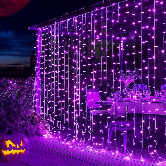 300 led curtain layout spanning 9.8ft x 9.8ft with 9.9ft leading wire