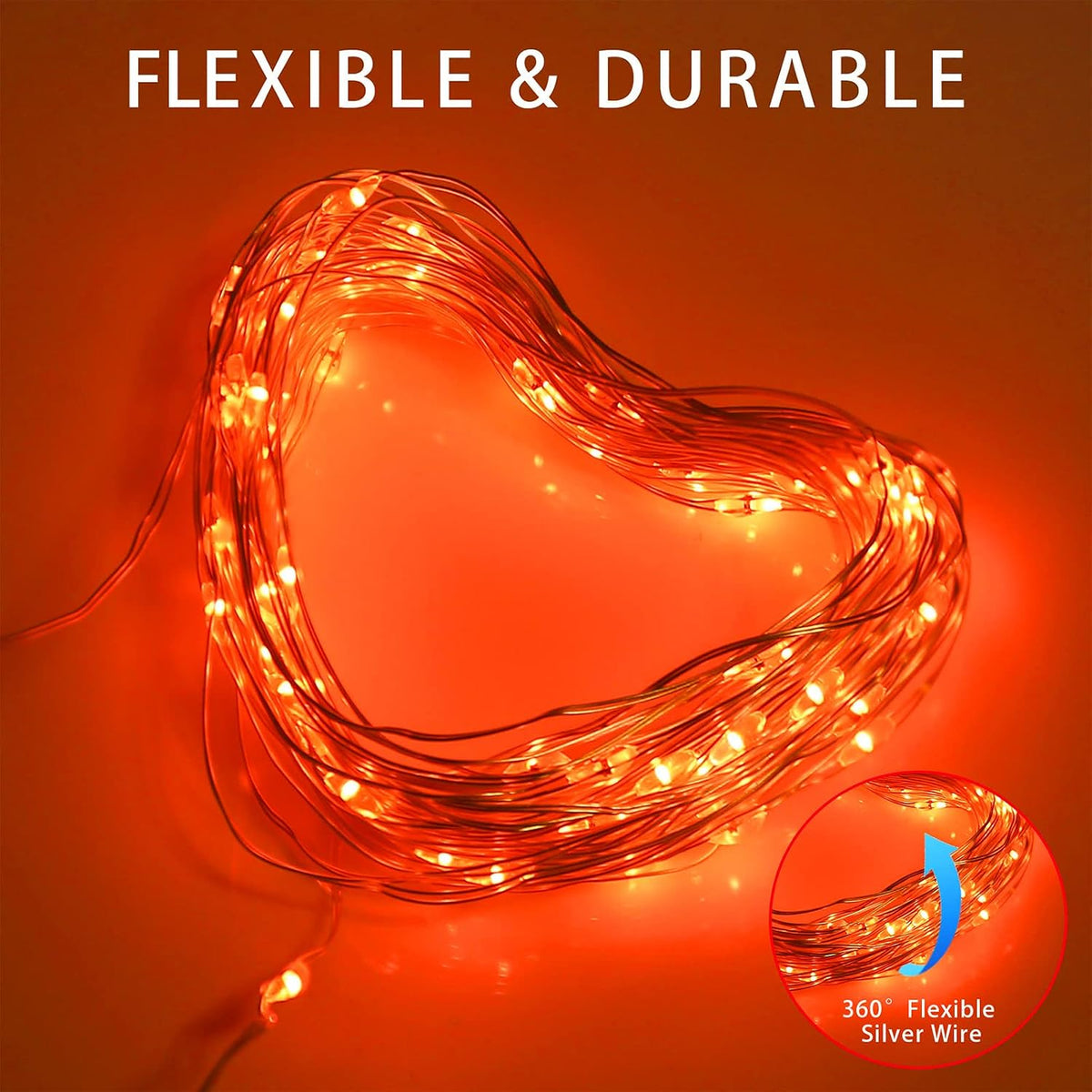 33ft ultra-thin bendable copper wire per string (2-pack = 66ft total, 200 leds)