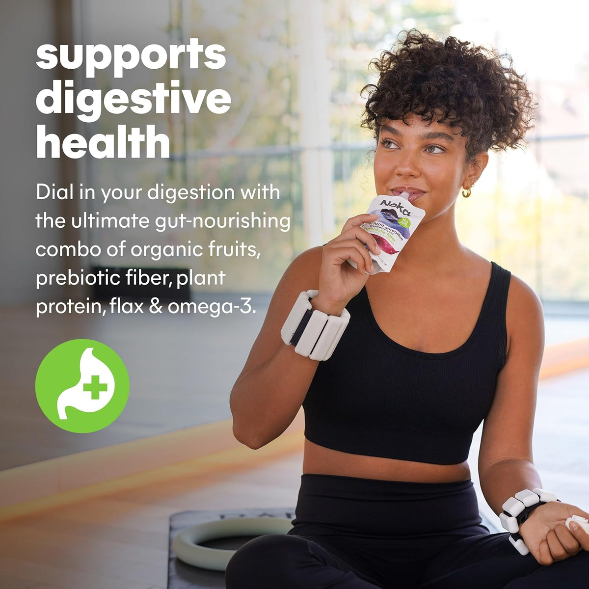 5g plant protein and 5–6g prebiotic fiber per pouch with flaxseed for gut support