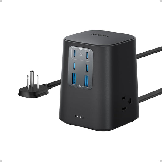 9-in-1 port layout: 3 ac outlets, 4 usb-c ports, 2 usb-a ports
