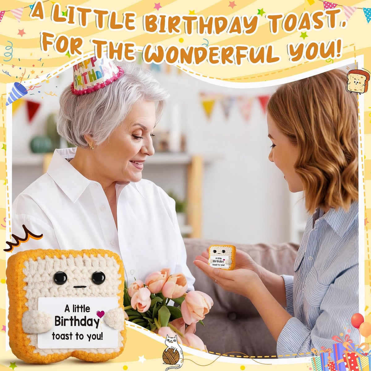 A little Birthday Toast to You Crochet Card – Thoughtful Birthday Gift for Women and Best Friend, Ready-to-Gift Keepsake