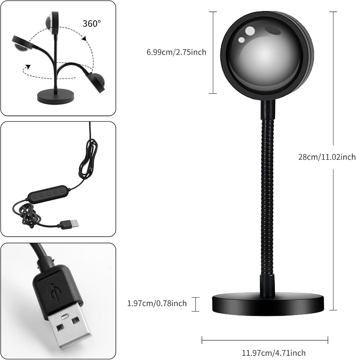 Acelisty Sunset Glow Lamp – Background Light for Video Calls and Streams, 360° Adjustable LED Projector