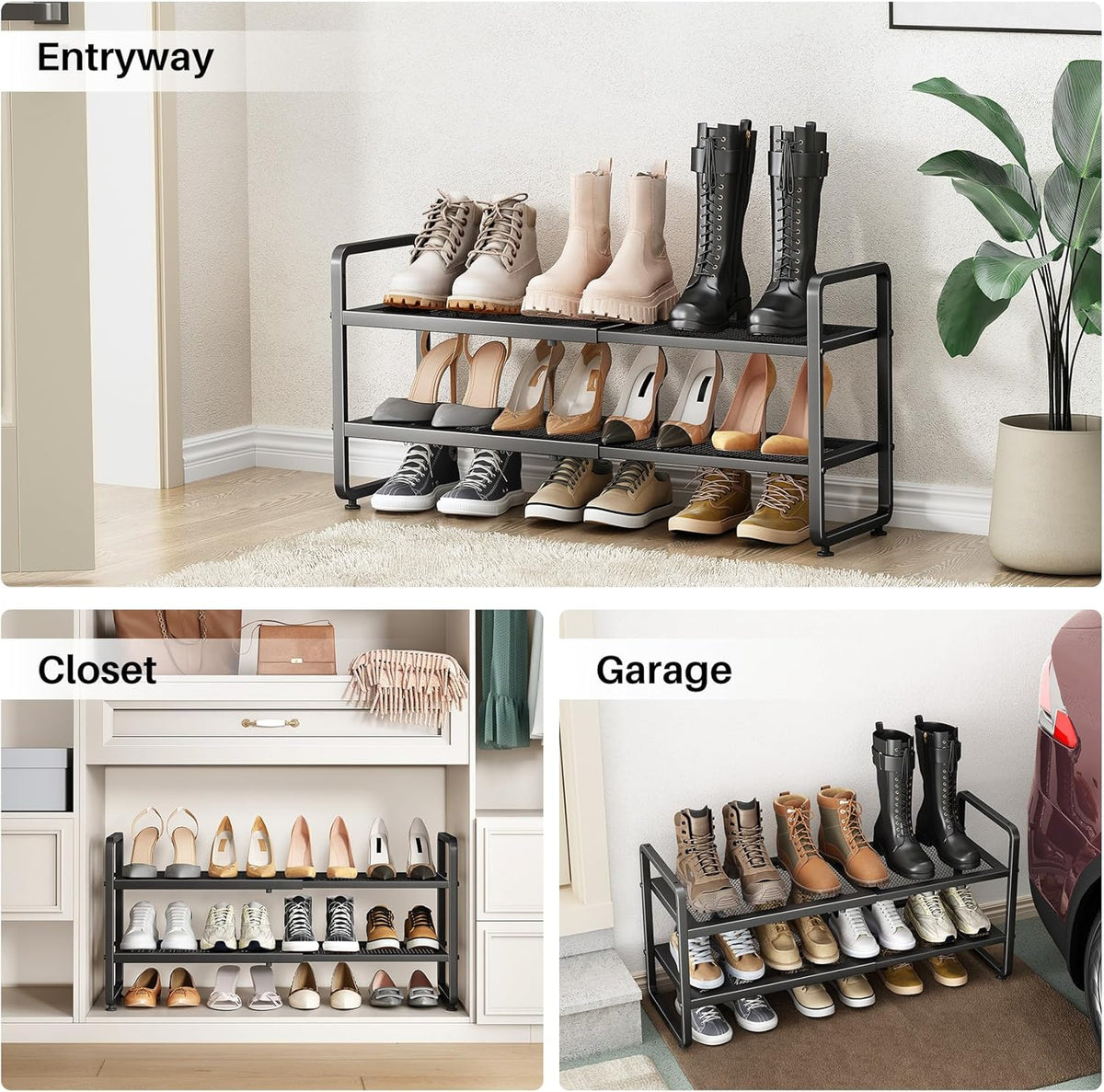 Aero Stiletto Tower – Pet-Friendly Closet Organizer, 2-Tier Heavy-Duty Mesh Wire Shoe Tower