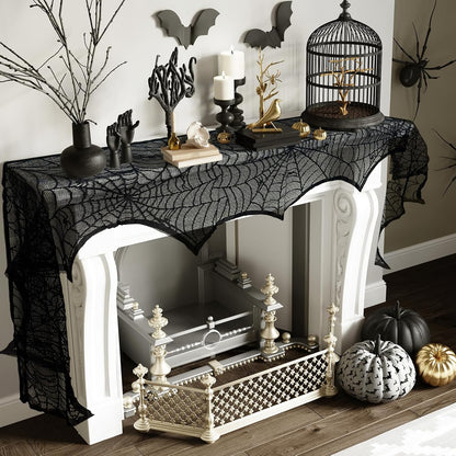 AerWo Spiderweb Mantle Drape – Festive Hostess Gift for Party Throwers, Reusable Halloween & Thanksgiving Decor