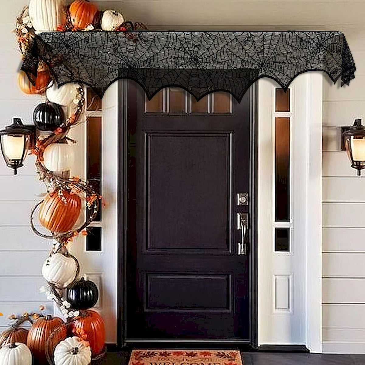 AerWo Spiderweb Mantle Drape – Festive Hostess Gift for Party Throwers, Reusable Halloween & Thanksgiving Decor