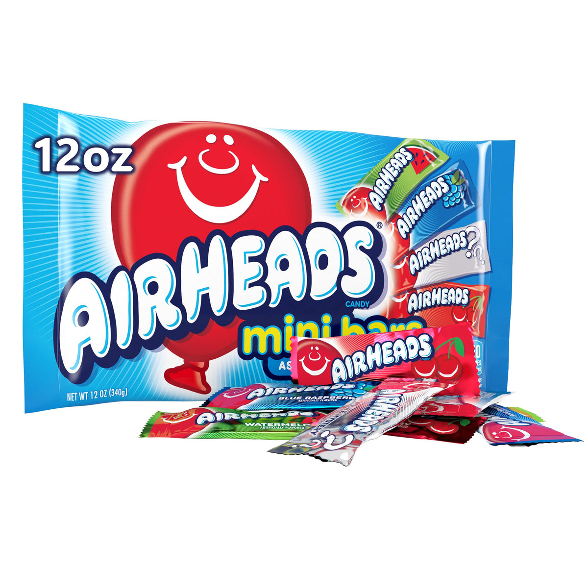 Airheads Candy Assorted Mini Bars, Bulk Individually Wrapped Candy for Concession Stands and Backyard Gatherings, 12oz