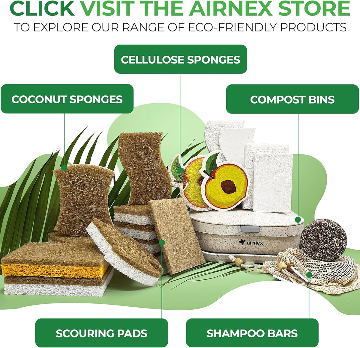 AIRNEX Portable Kitchen Sponge for Patio and Camping, Durable Coconut Fiber Dish Scrubber
