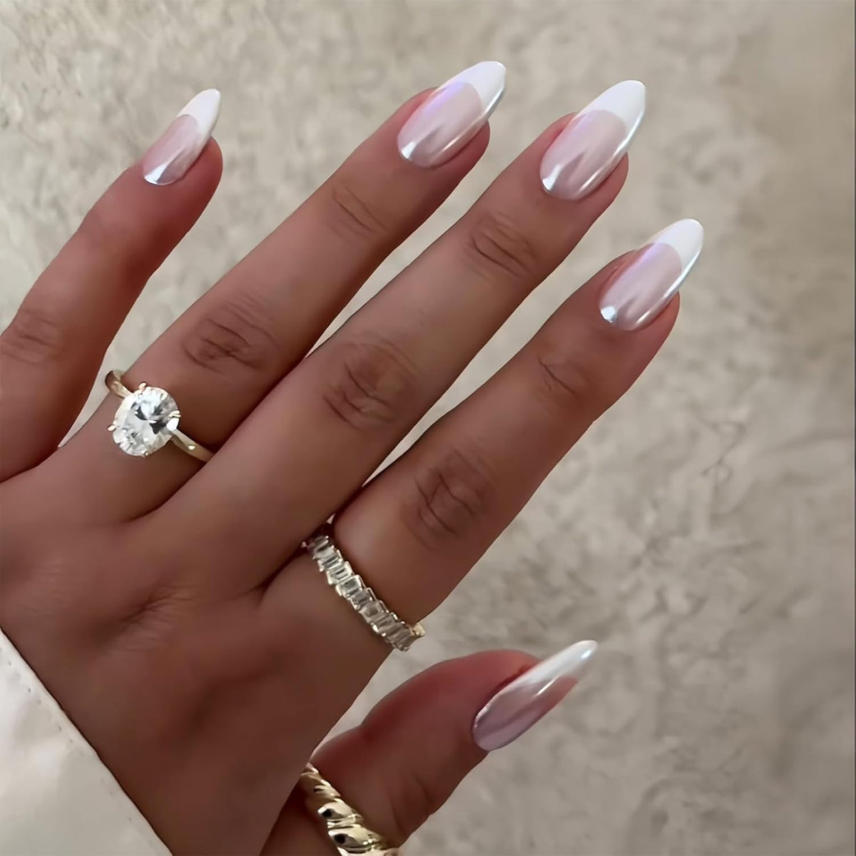 Almond Press on Nails Medium with Designs – Birthday Gift for Her, French Tip Glitter Nail Kit for Women