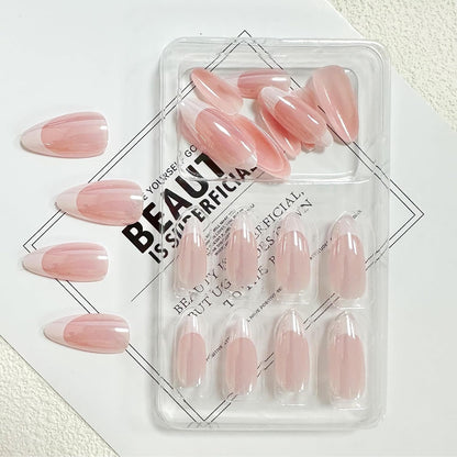 Almond Press on Nails Medium with Designs – Birthday Gift for Her, French Tip Glitter Nail Kit for Women