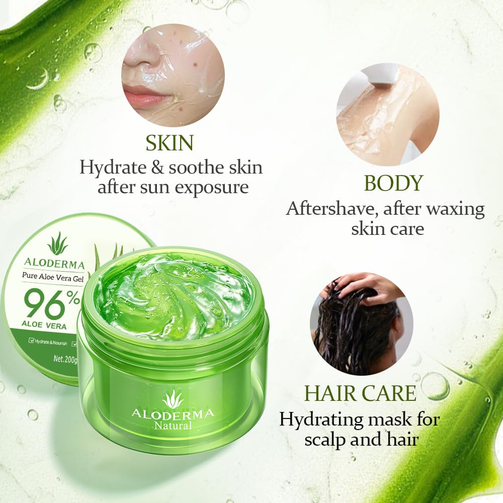 Aloderma Aloe Vera Gel – Nightstand Self-Care Essential for Dry & Reactive Skin, Soothing Daily Moisturizer