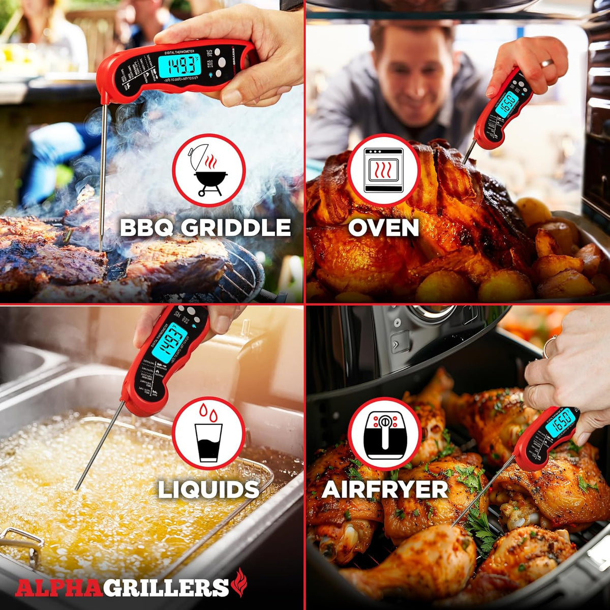Alpha Grillers Large Backlit Digital Thermometer – Easy-Read Display for Busy Weeknight Dinner Preparation