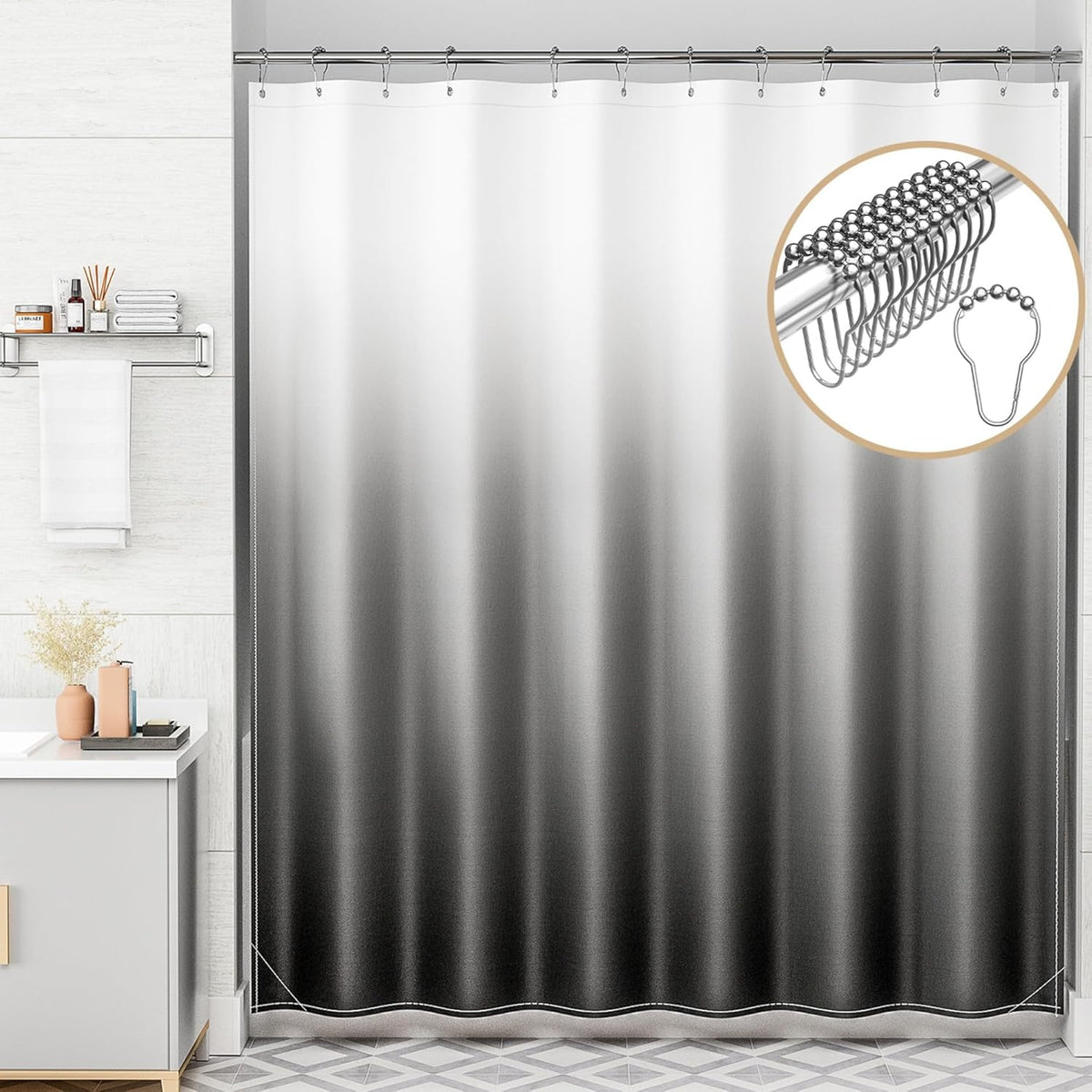 AmazerBath Shower Curtain – Spa-Like Geometric Bath Curtain for Modern Cottage Powder Room Refresh, 72x72 Polyester Set