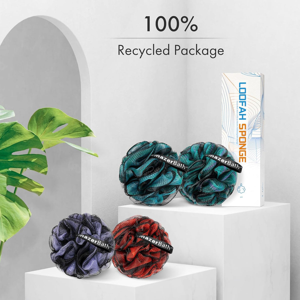 AmazerBath Shower Loofah 4-Pack – Thoughtful Housewarming and Birthday Gift for Women and Mom