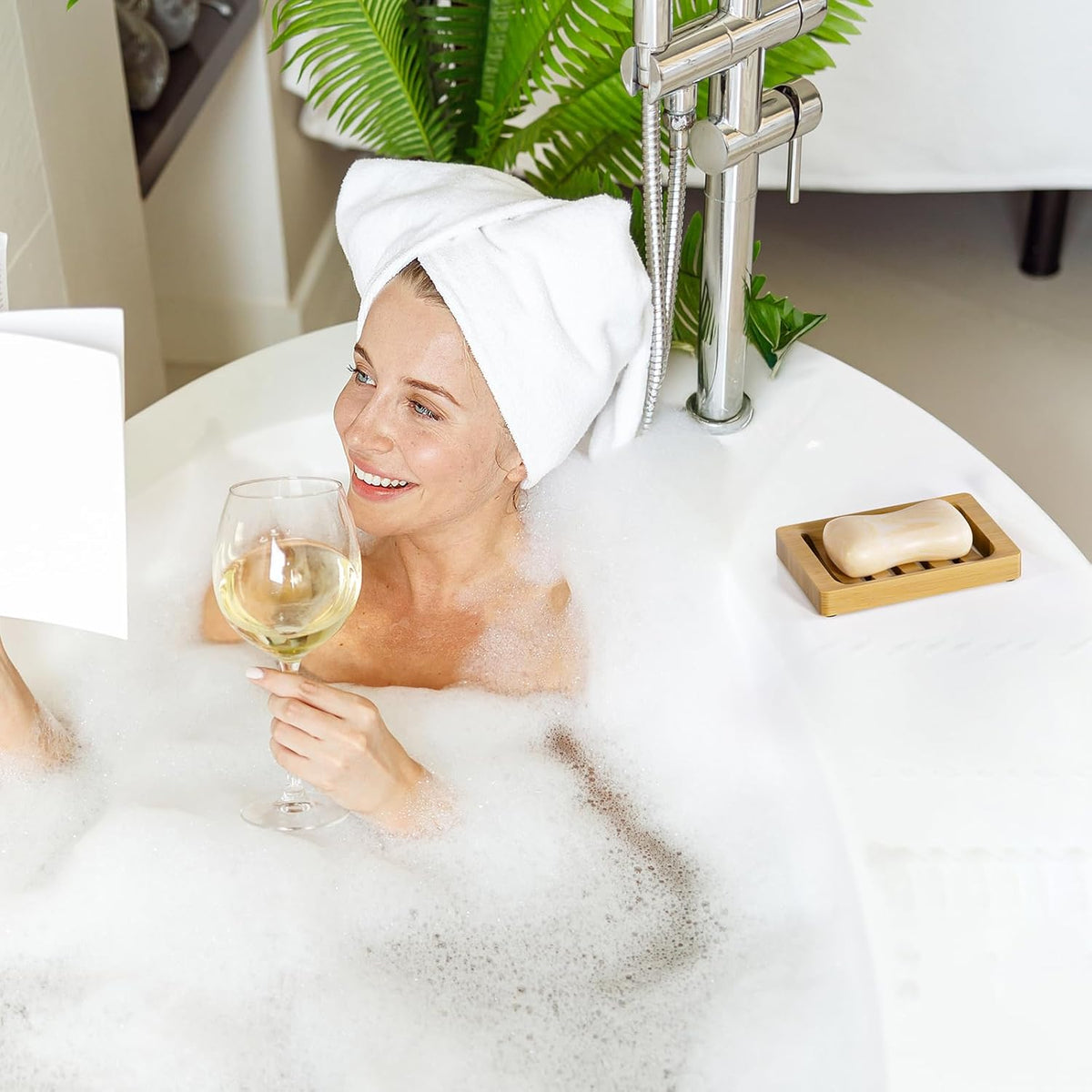 AmazerBath Soap Saver Dish Pair – Earthy Bamboo Decor Element for Guest Bathroom Refresh