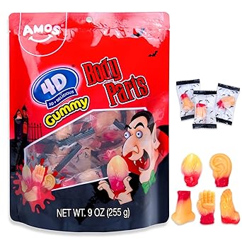 Amos Body Parts Gummy Snack Bag – Creepy-Cute Halloween Care Package Filler for College Dorms & Office Treats