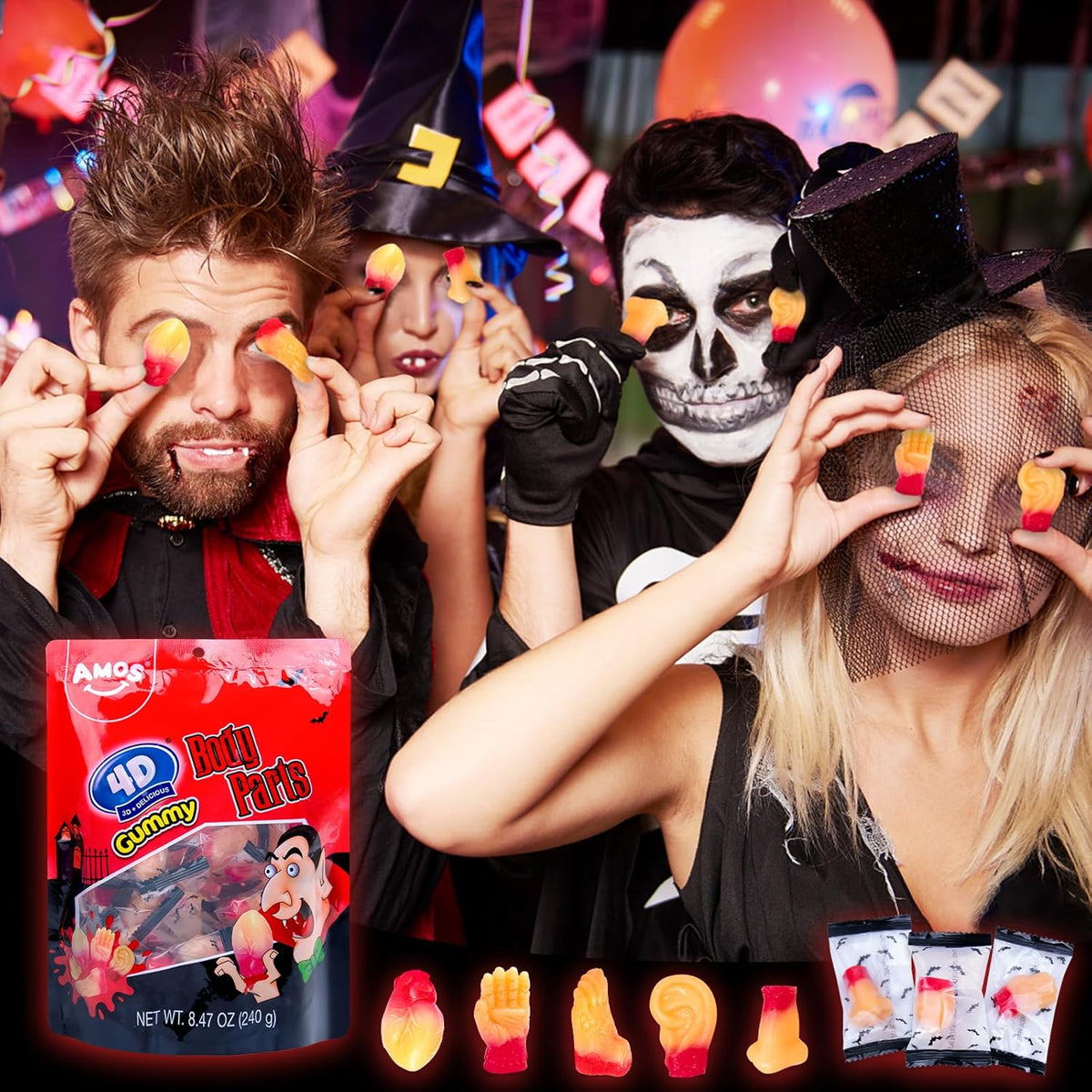 Amos Body Parts Gummy Snack Bag – Creepy-Cute Halloween Care Package Filler for College Dorms & Office Treats