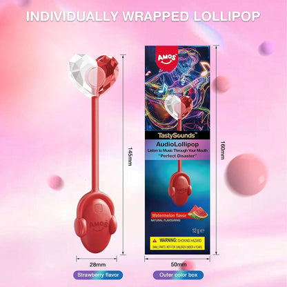 Amos Music Lollipop Candy – Mindful Indulgence Treat for Clean Eating Lifestyles, Gluten-Free Lollipop with Audio Therapy Twist
