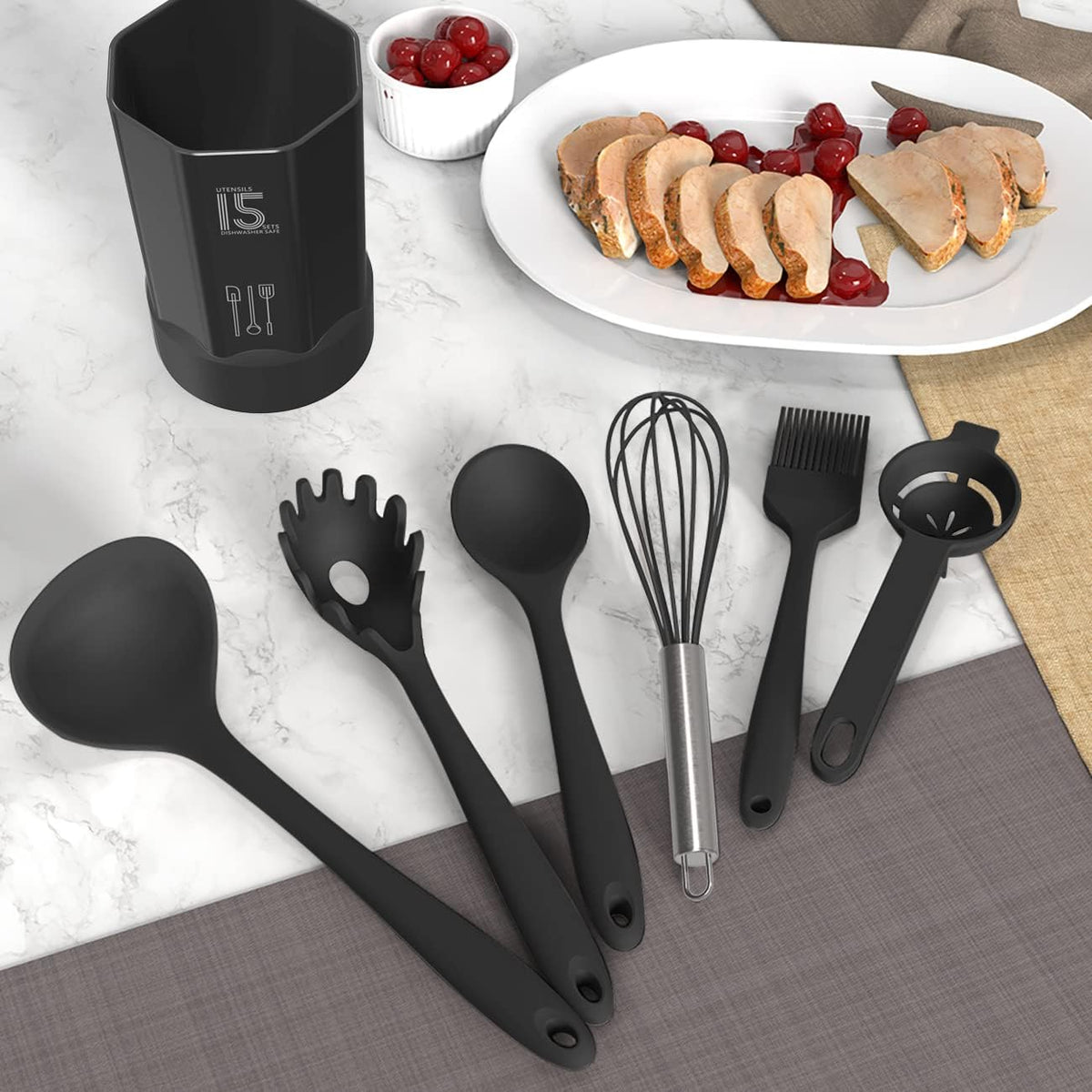 AOTHOD One-Piece Silicone Cooking Tools - Simple Elegant Kitchen Utensils for Uncluttered Cooking Spaces
