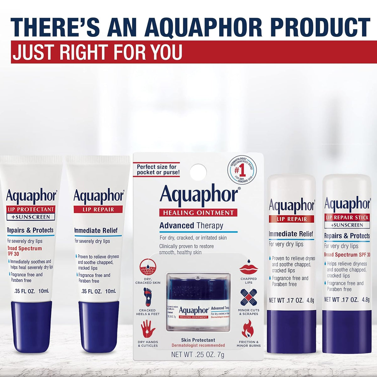 Aquaphor Lip Repair Ointment – Glossy Moisture Base to Layer Under Lipstick in a Capsule Makeup Drawer, .35 fl. oz. Tube