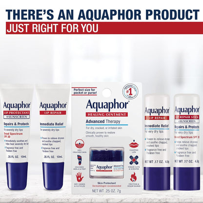 Aquaphor Lip Repair Ointment – Glossy Moisture Base to Layer Under Lipstick in a Capsule Makeup Drawer, .35 fl. oz. Tube