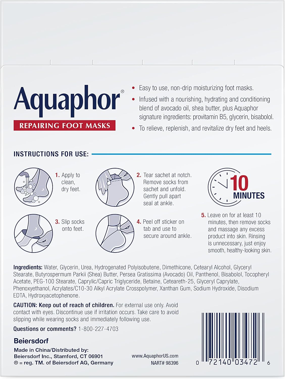 Aquaphor Repairing Foot Masks – Post-Shower Foot Care for Relaxation Night, Nourishing Sock Mask with Shea Butter and Glycerin