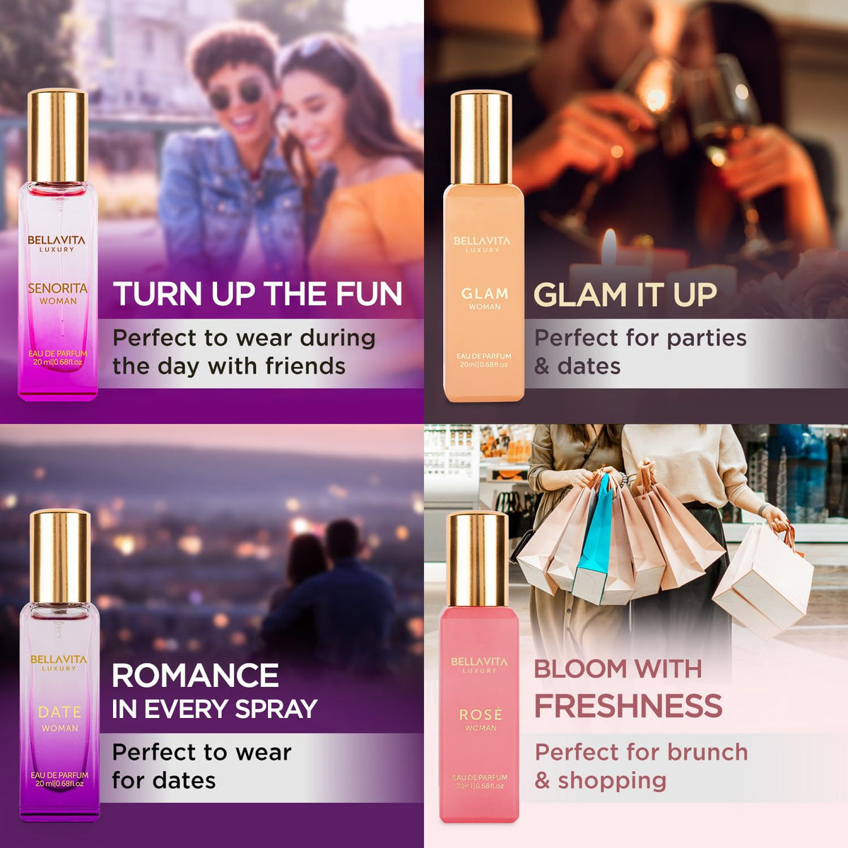 Bellavita Boutique EDP Quartet – Curated Floral Sweet Musky and Vanilla Scents in Premium Packaging