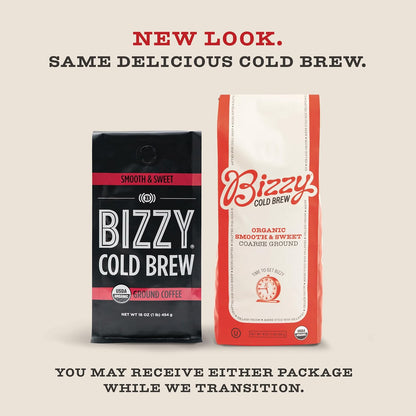 Bizzy Organic Cold Brew Coffee – Coarse Ground 32 oz Office Supply for Batch Brewing Through Busy Work Weeks