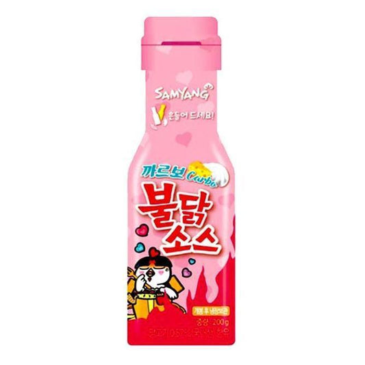 buldak-branded spicy chicken sauce in squeezable bottle container
