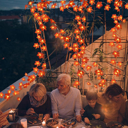 Camping and Balcony Fall Garland with Lights – 20Ft Portable Maple Leaf LED, Battery Powered