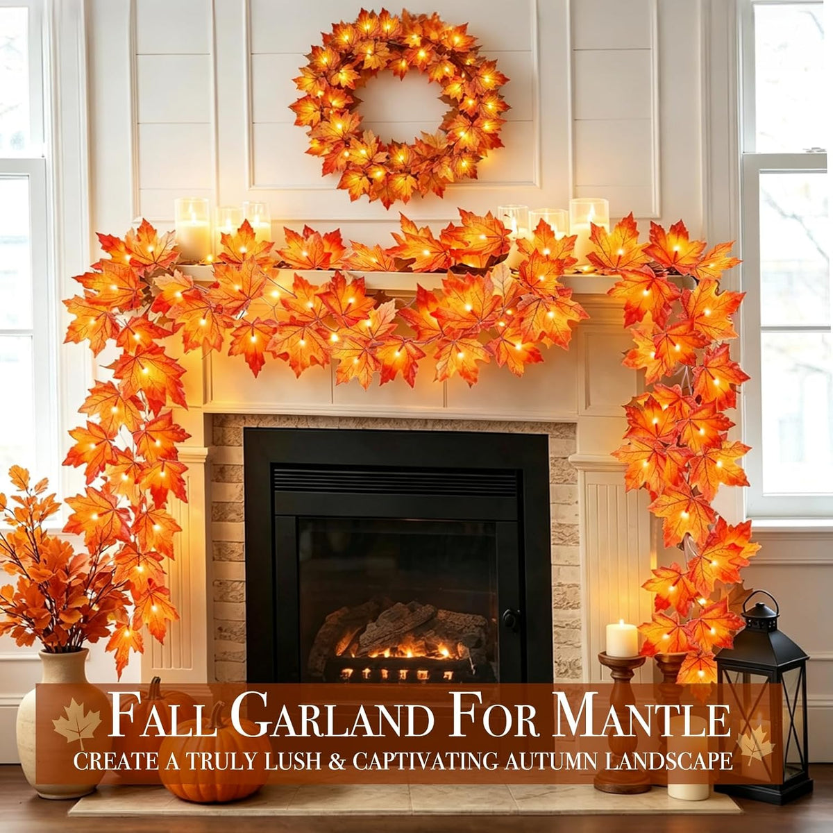 Camping and Balcony Fall Garland with Lights – 20Ft Portable Maple Leaf LED, Battery Powered