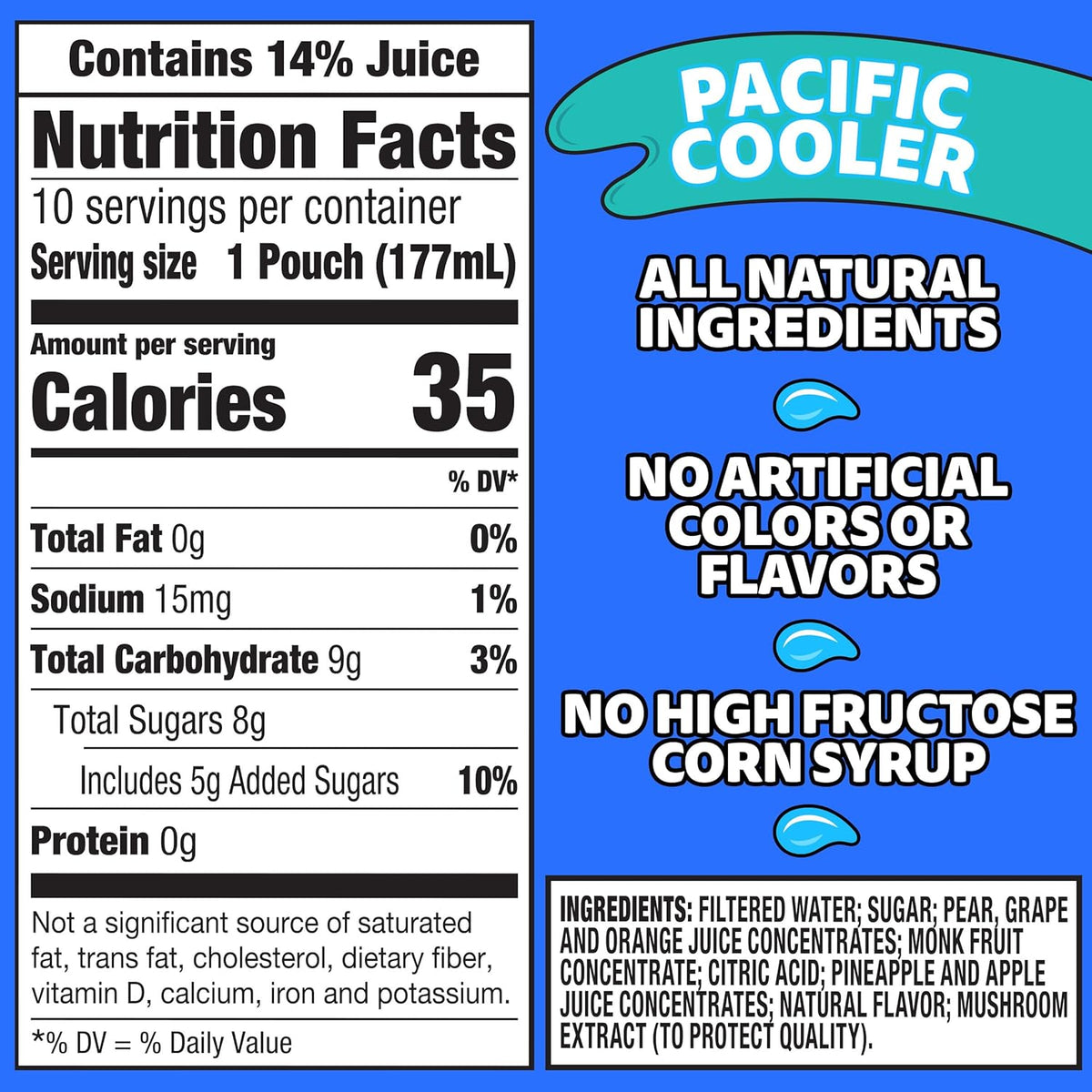 Capri Sun Pacific Cooler All-Natural Juice Blend, 30 ct Box, Monk Fruit Sweetened Low-Sugar Drink for Health-Conscious Families and Lunch Planning