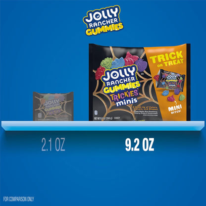 chewy gummy consistency with vibrant artificial colors (red 40, blue 1, yellow 5, yellow 6)