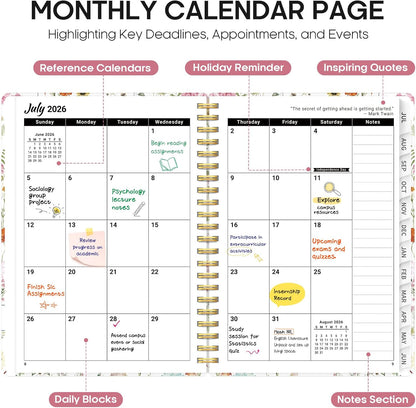 combined monthly and weekly calendar layouts with dedicated areas for tasks, goals, and assignments