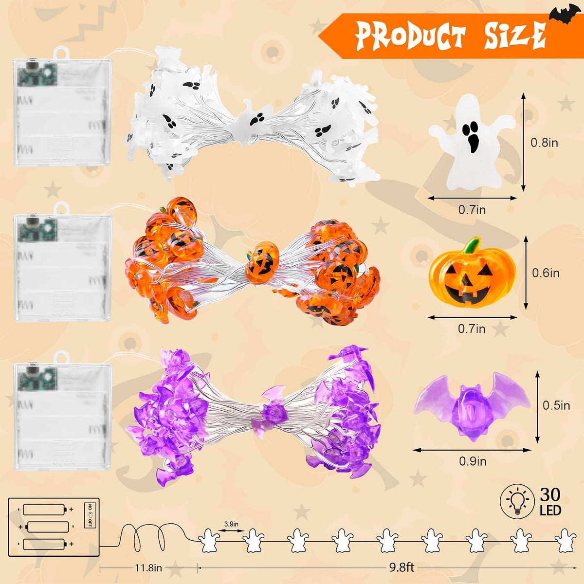 cshare Halloween String Lights – Lightweight Travel Friendly Halloween Lighting for Picnic, Tailgate, and Outdoor Fall Events