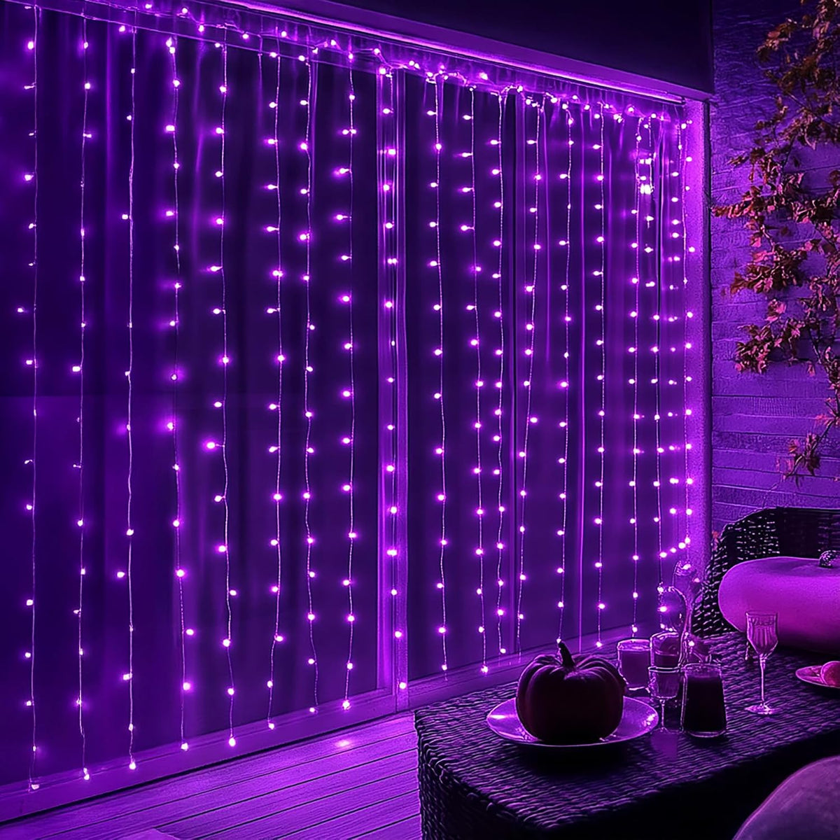 Dazzle Bright 300 LED Curtain Lights Birthday Gift for Her, 8 Mode Purple Glow Bedroom and Home Decor with 29V Safe Output