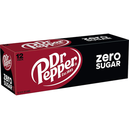Dr Pepper Zero Sugar Soda – Crowd-Pleasing Hostess Gift for Housewarmings and Holiday Gatherings, 12 fl oz, Pack of 12