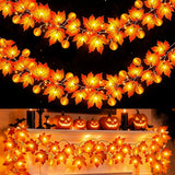 3 Pack Fall Garland with Pumpkin Lights – Cozy Housewarming Gift for Her with Warm White Maple Leaf Autumn Ambiance