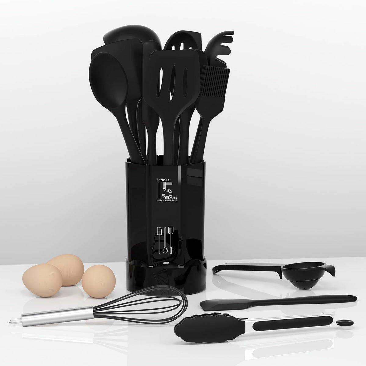 heat-blocking silicone handle with comfortable grip; fully dishwasher safe