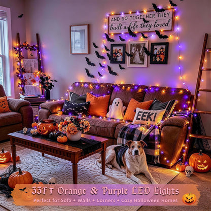 JMEXSUSS Orange Purple Halloween String Lights – Cool-Running LED Decor for Kids Bedroom and School Parties